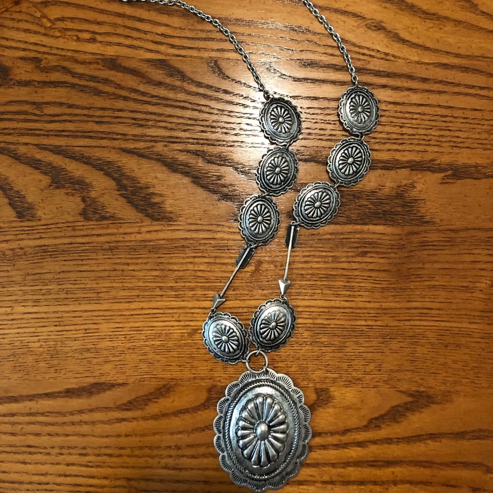 Faux Silver Concho Necklace